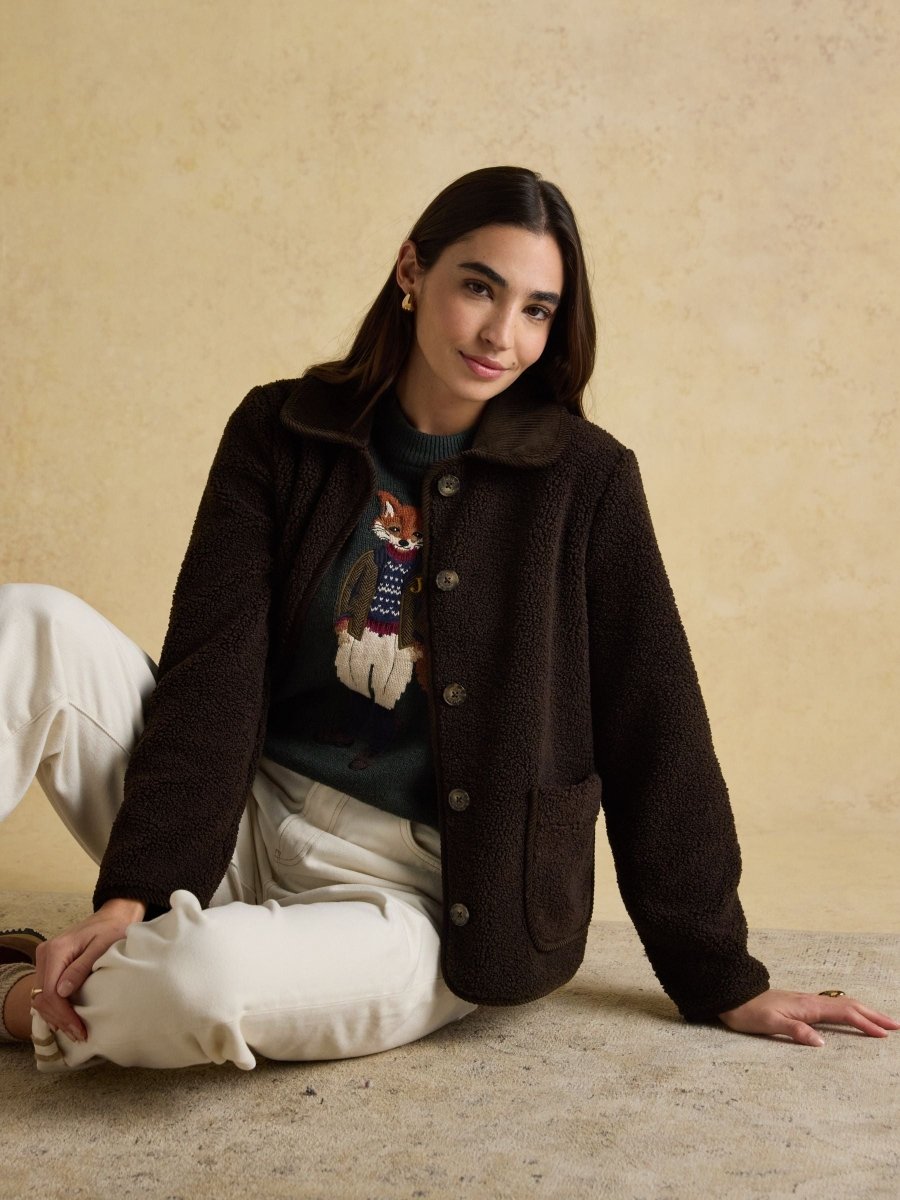 Sadie Chocolate Brown Collared Fleece Jacket - RUTHERFORD & Co