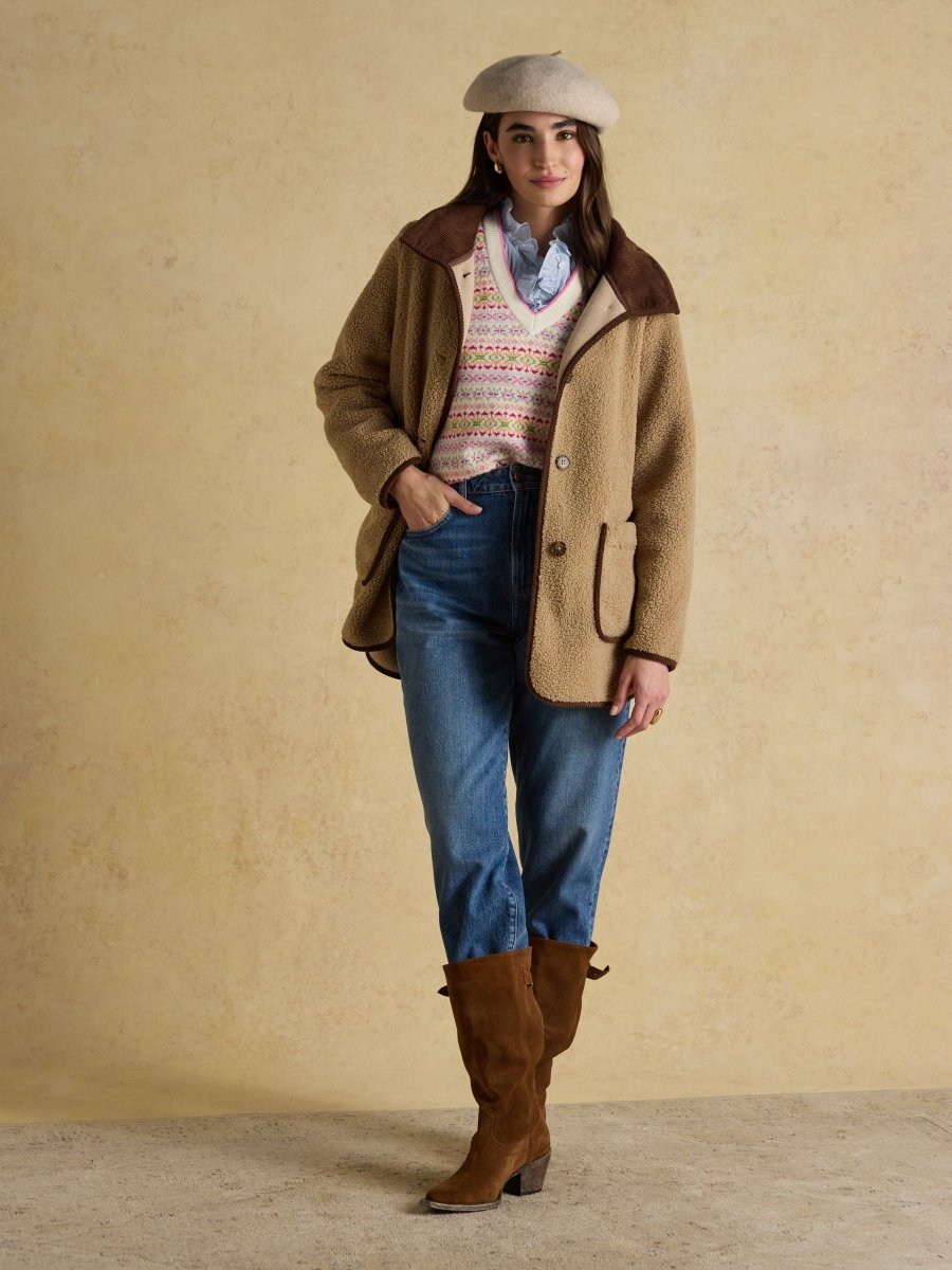 Sadie Taupe Longline Fleece Jacket - RUTHERFORD & Co