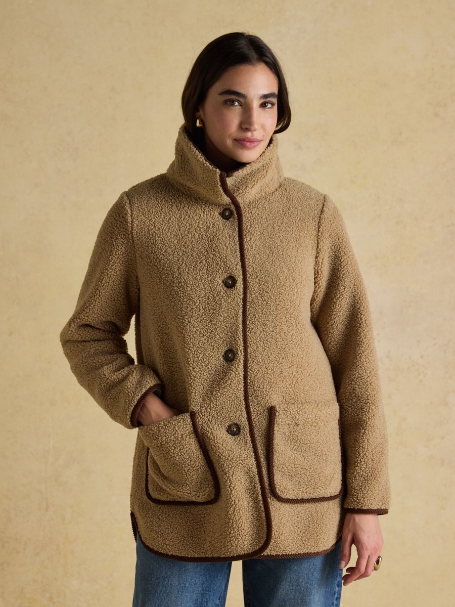 Sadie Taupe Longline Fleece Jacket - RUTHERFORD & Co