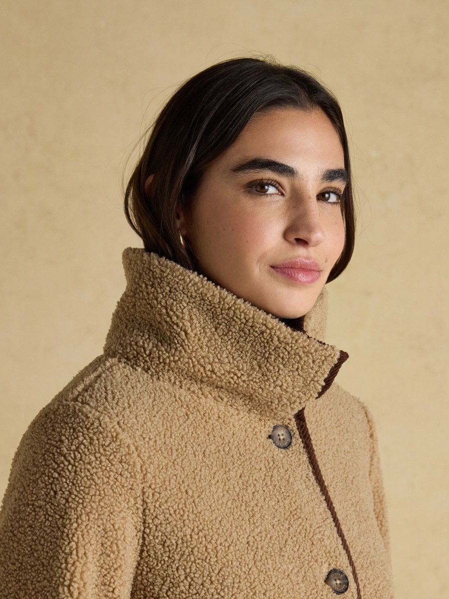 Sadie Taupe Longline Fleece Jacket - RUTHERFORD & Co