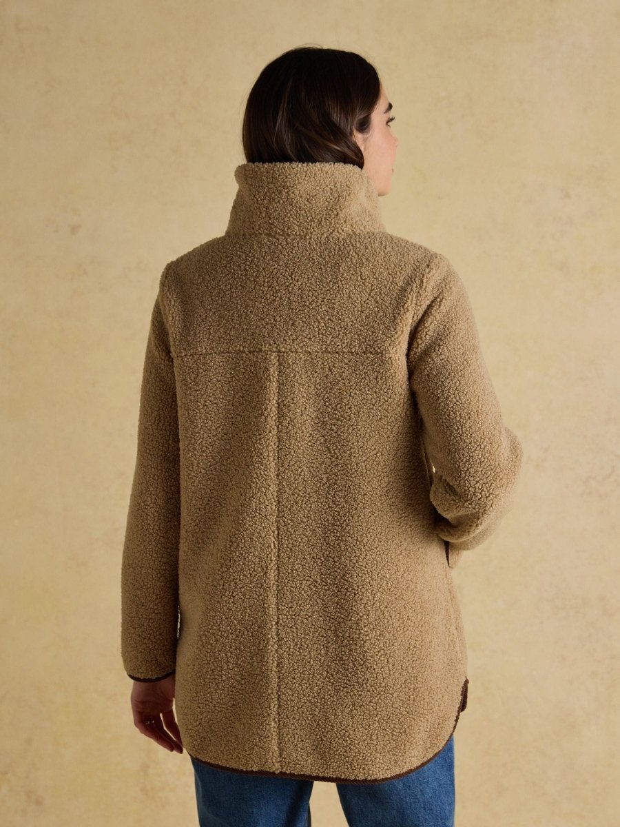 Sadie Taupe Longline Fleece Jacket - RUTHERFORD & Co
