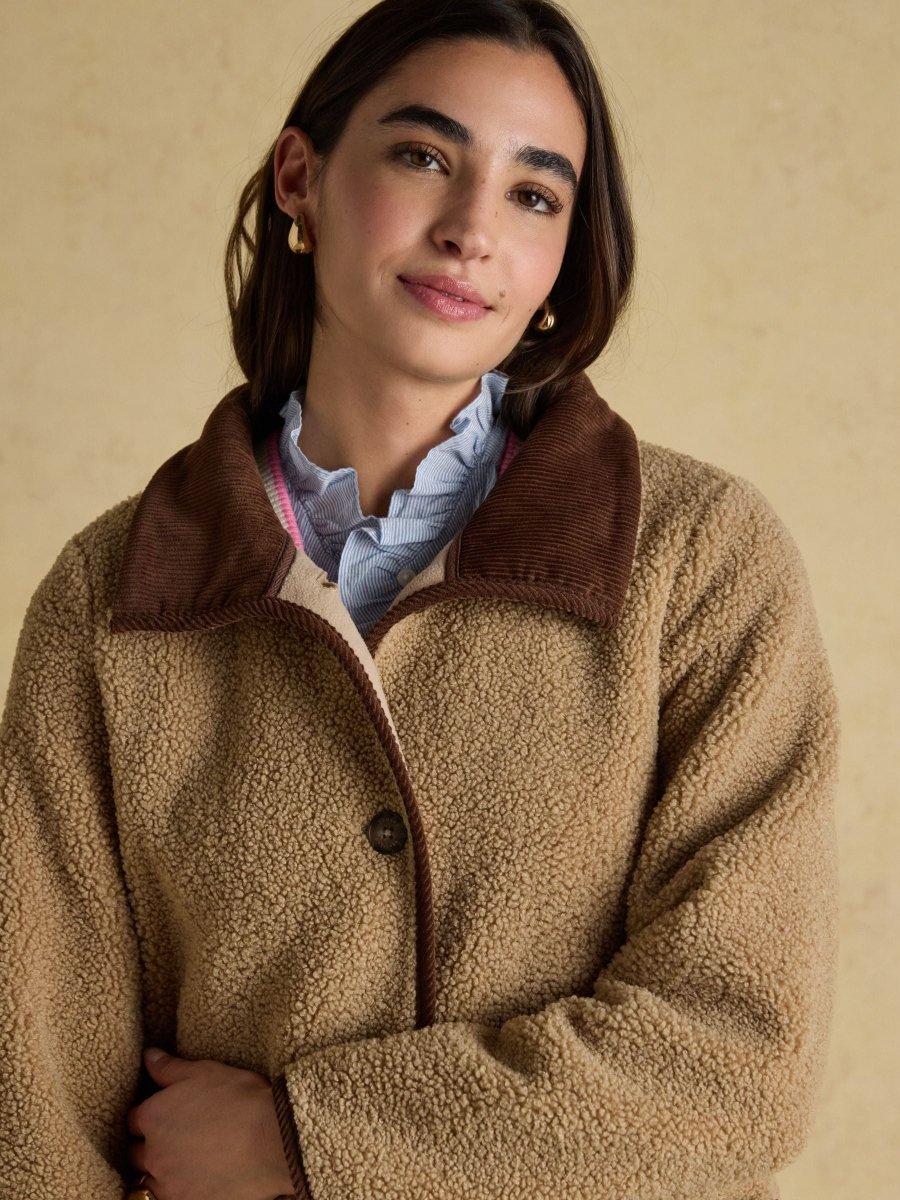 Sadie Taupe Longline Fleece Jacket - RUTHERFORD & Co