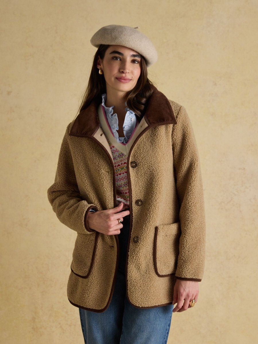Sadie Taupe Longline Fleece Jacket - RUTHERFORD & Co