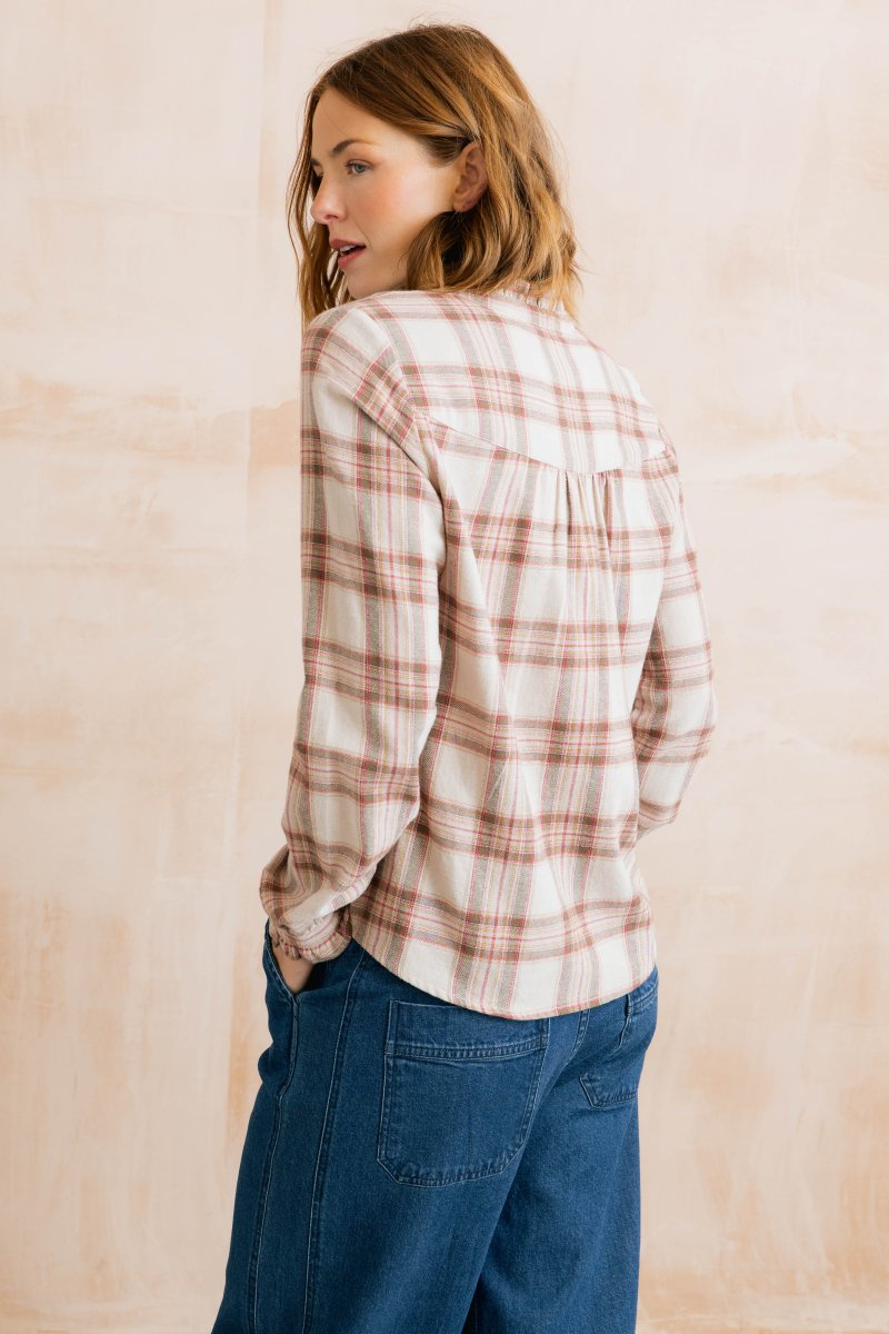 Sage Frill Organic Brushed Cotton Checked Blouse Multi - RUTHERFORD & Co