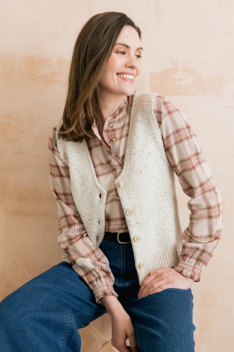 Sage Frill Organic Brushed Cotton Checked Blouse Multi - RUTHERFORD & Co