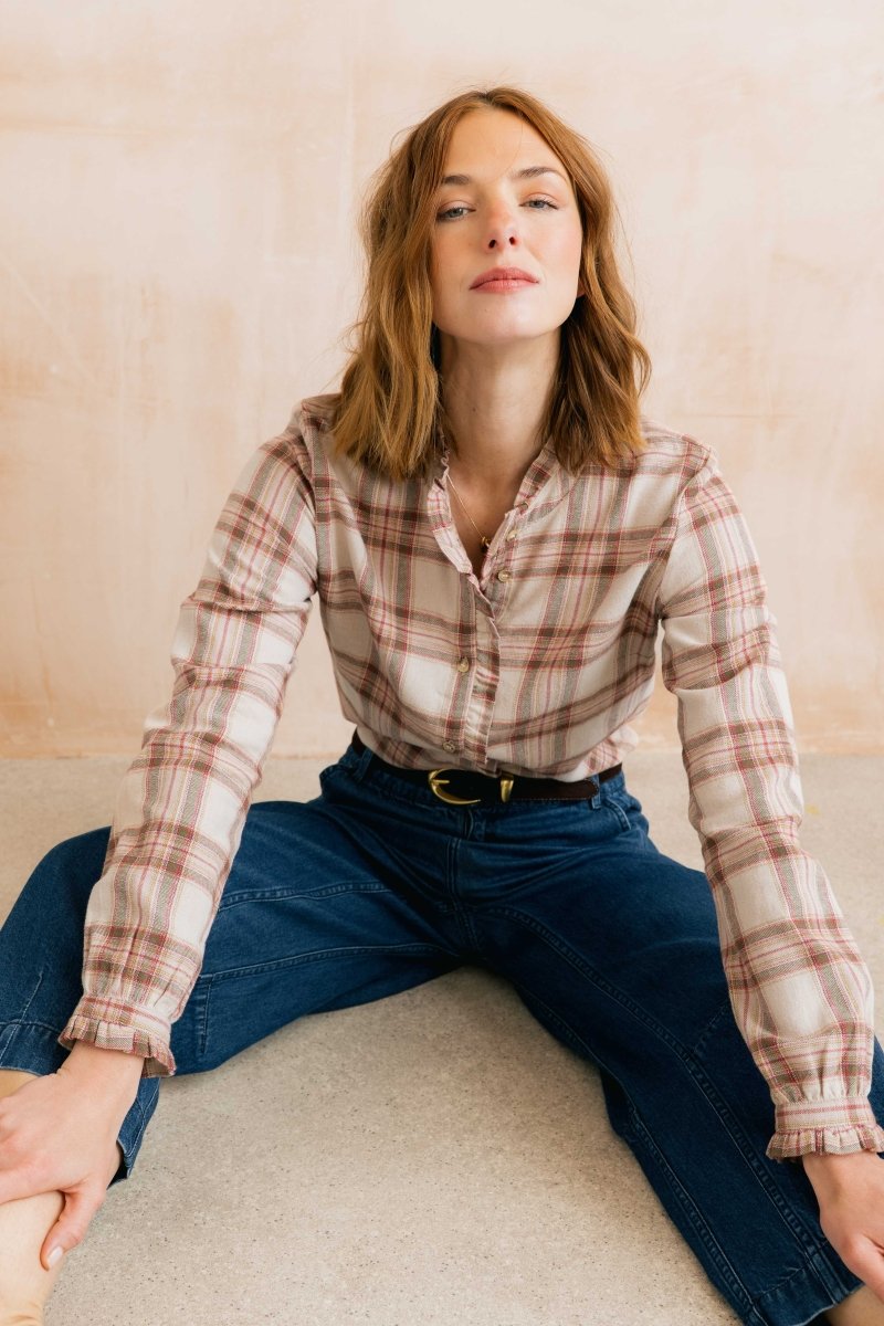 Sage Frill Organic Brushed Cotton Checked Blouse Multi - RUTHERFORD & Co