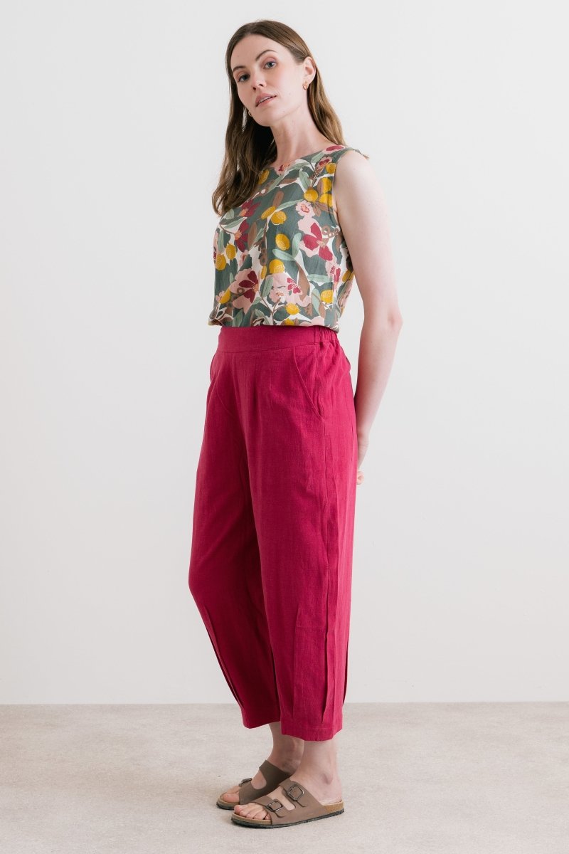 Sail Linen Blend Cropped Trousers Boysenberry - RUTHERFORD & Co