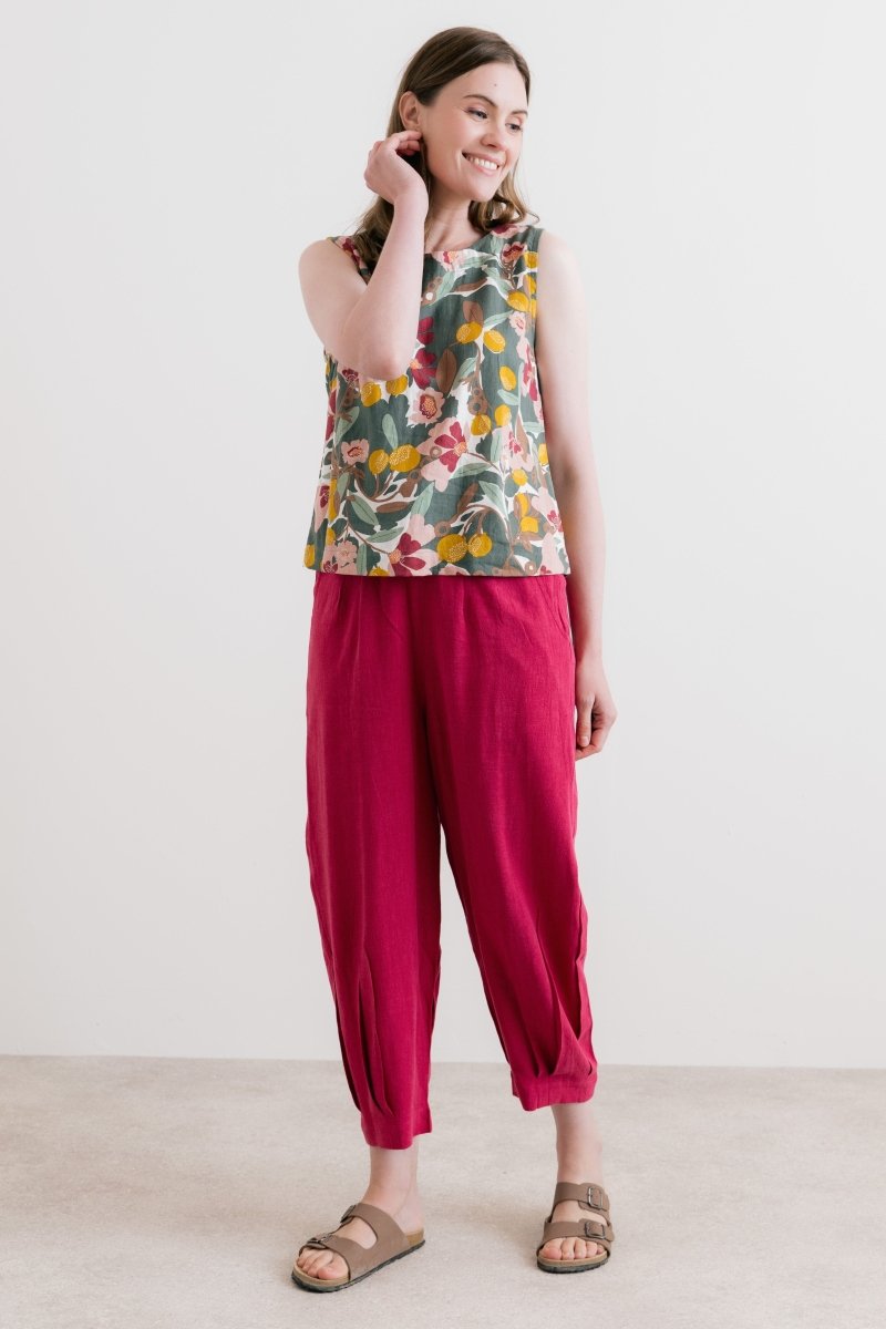Sail Linen Blend Cropped Trousers Boysenberry - RUTHERFORD & Co