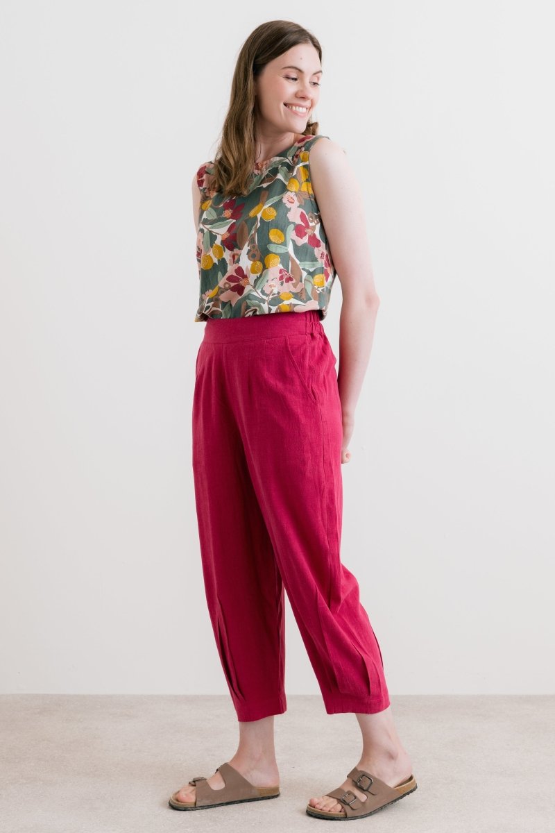 Sail Linen Blend Cropped Trousers Boysenberry - RUTHERFORD & Co