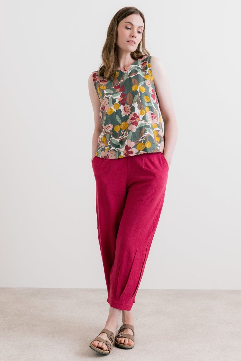 Sail Linen Blend Cropped Trousers Boysenberry - RUTHERFORD & Co