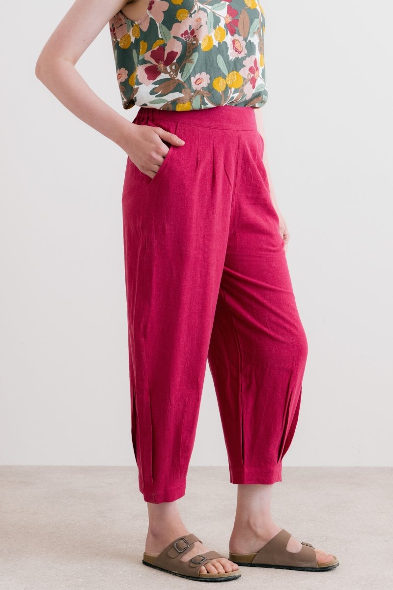Sail Linen Blend Cropped Trousers Boysenberry - RUTHERFORD & Co