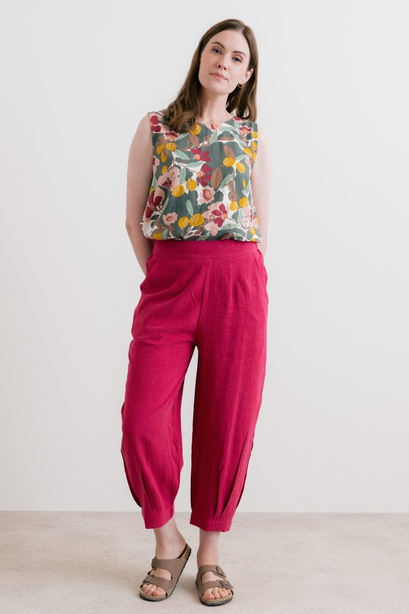 Sail Linen Blend Cropped Trousers Boysenberry - RUTHERFORD & Co