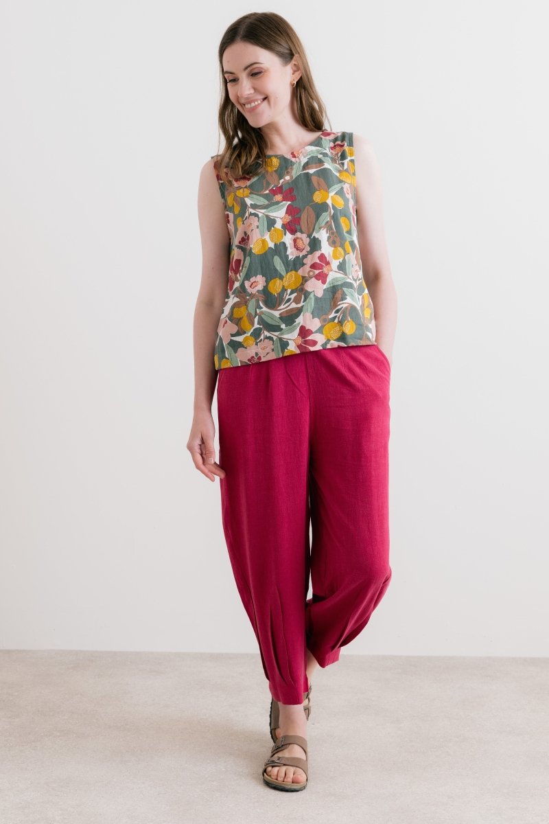 Sail Linen Blend Cropped Trousers Boysenberry - RUTHERFORD & Co