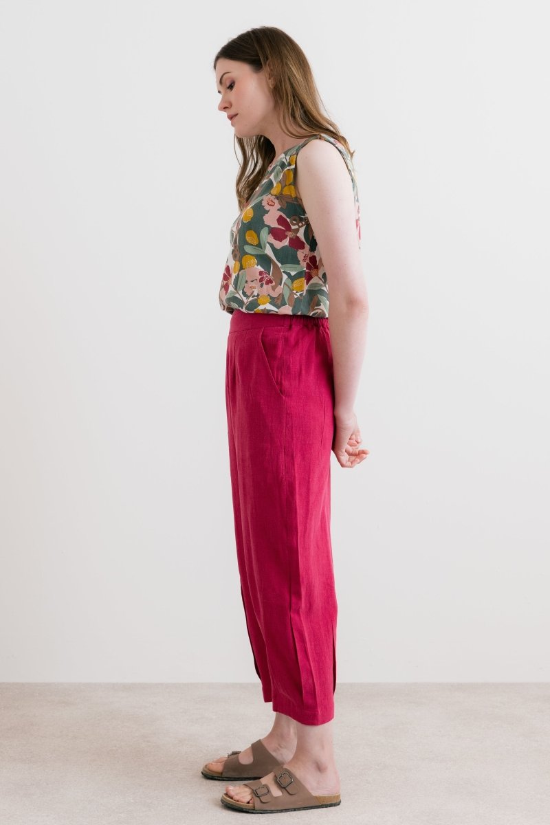 Sail Linen Blend Cropped Trousers Boysenberry - RUTHERFORD & Co