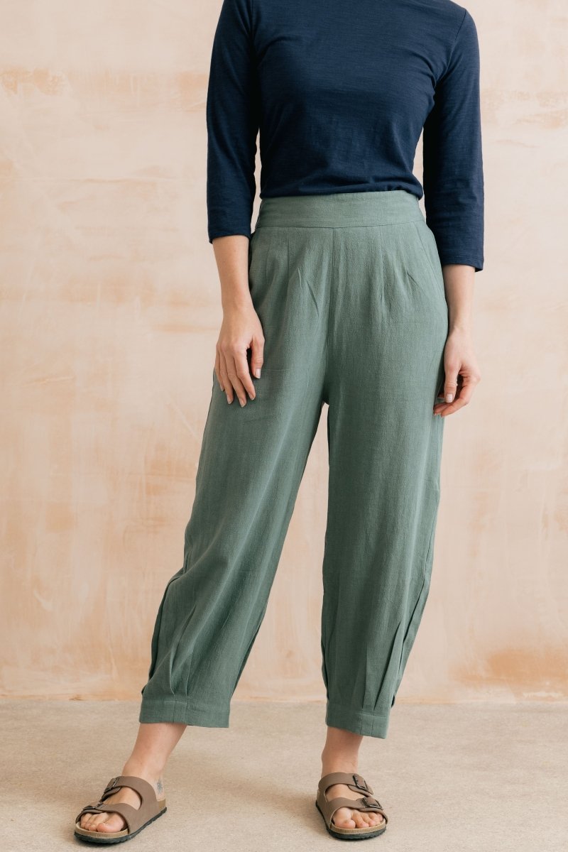 Sail Linen Blend Cropped Trousers Laurel Green - RUTHERFORD & Co