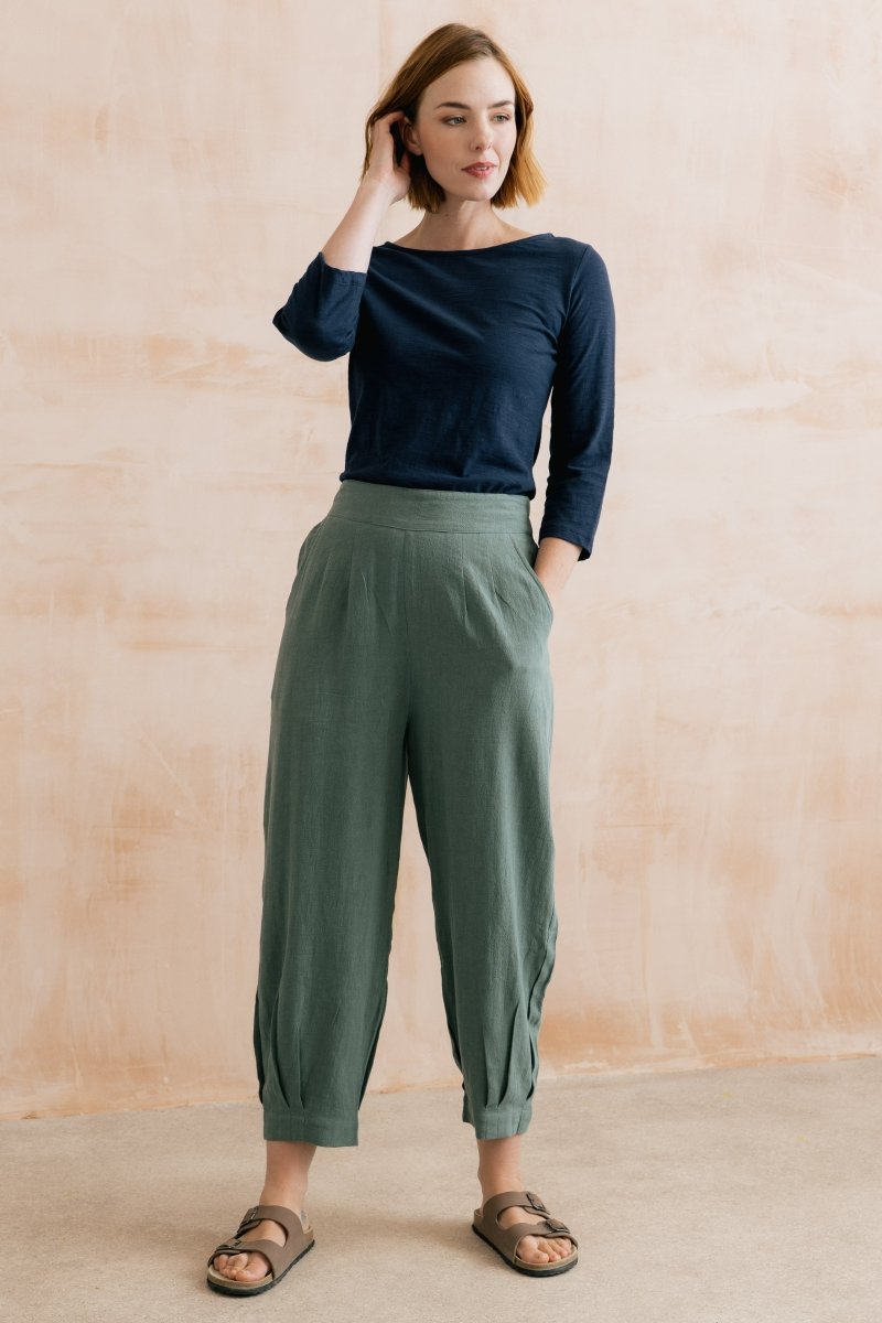Sail Linen Blend Cropped Trousers Laurel Green - RUTHERFORD & Co