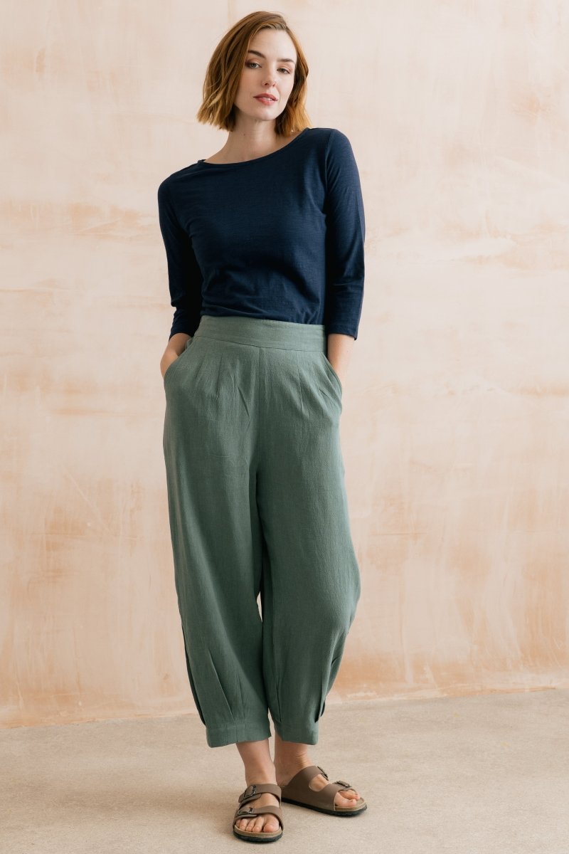 Sail Linen Blend Cropped Trousers Laurel Green - RUTHERFORD & Co
