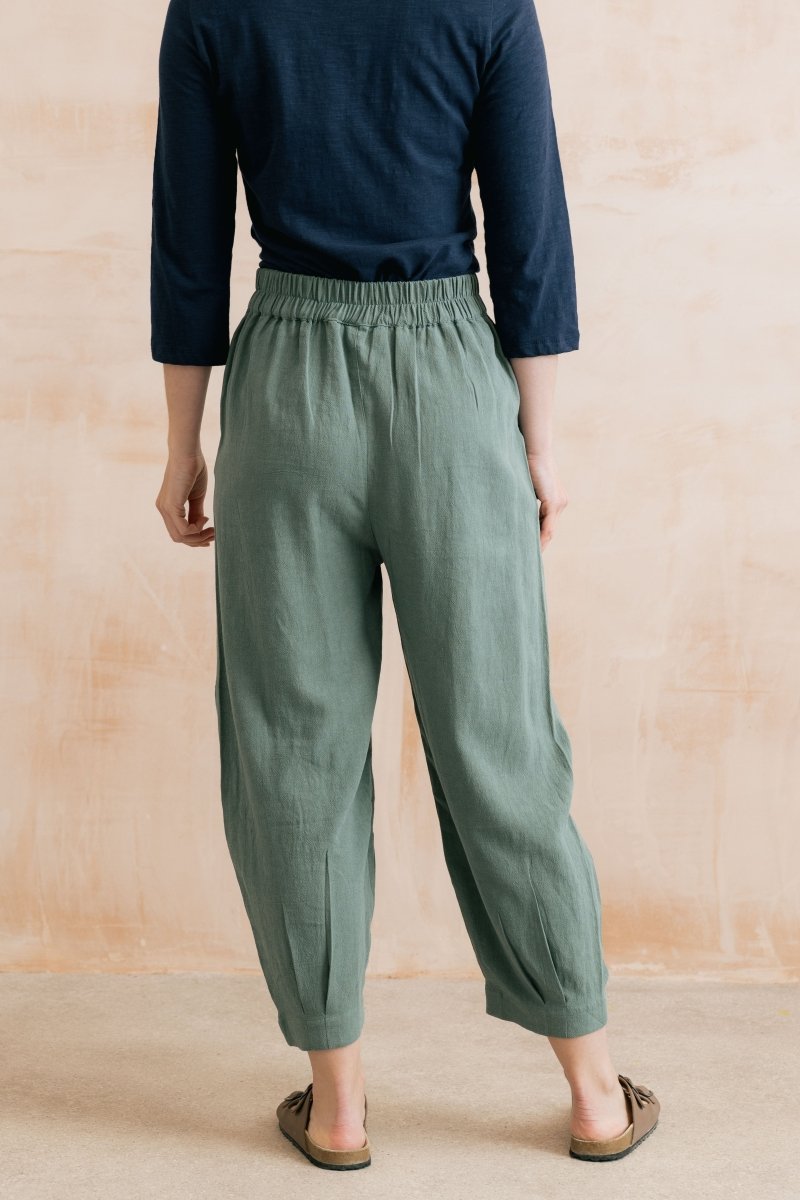 Sail Linen Blend Cropped Trousers Laurel Green - RUTHERFORD & Co