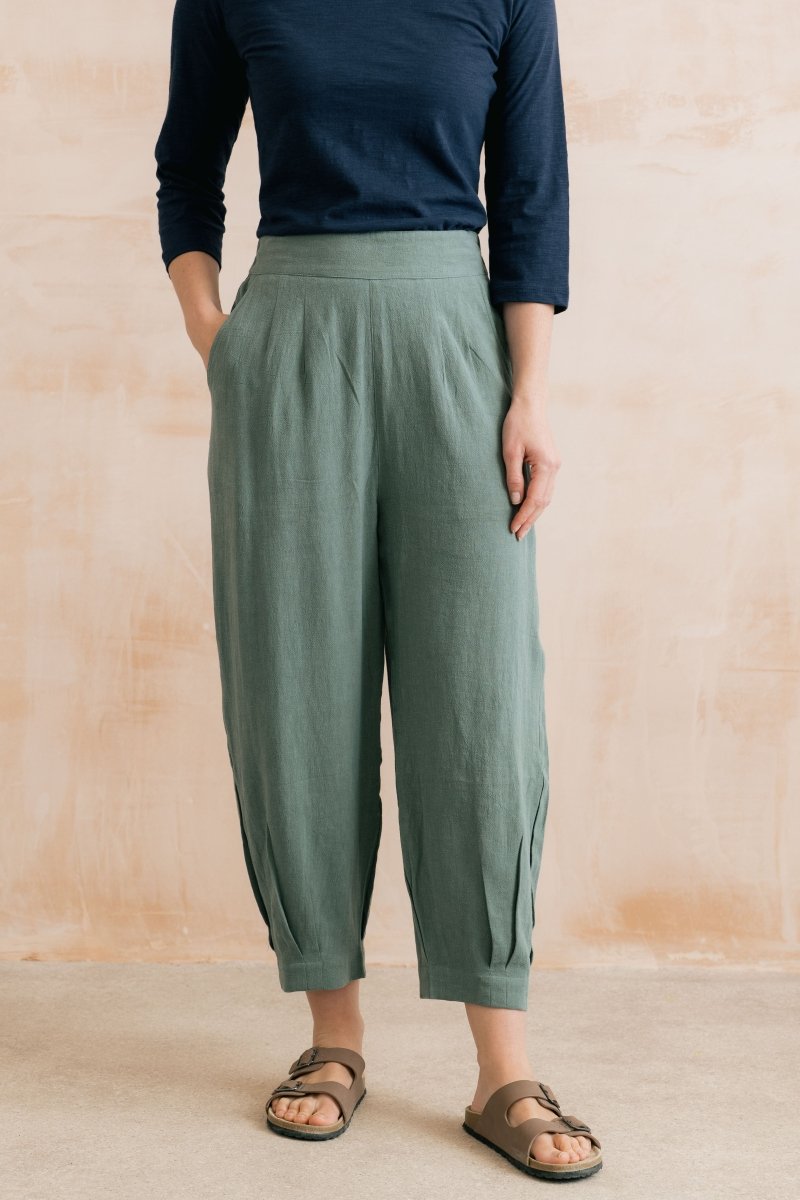Sail Linen Blend Cropped Trousers Laurel Green - RUTHERFORD & Co