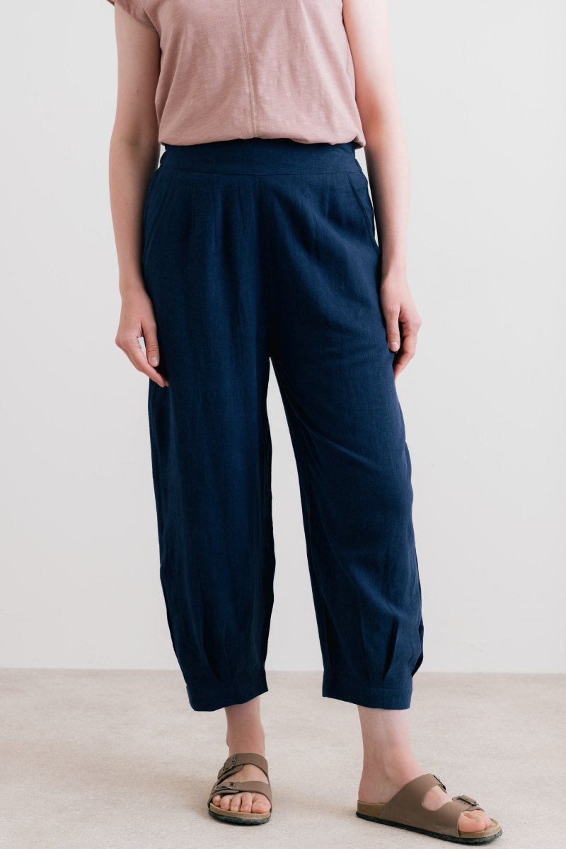 Sail Linen Blend Cropped Trousers Navy - RUTHERFORD & Co