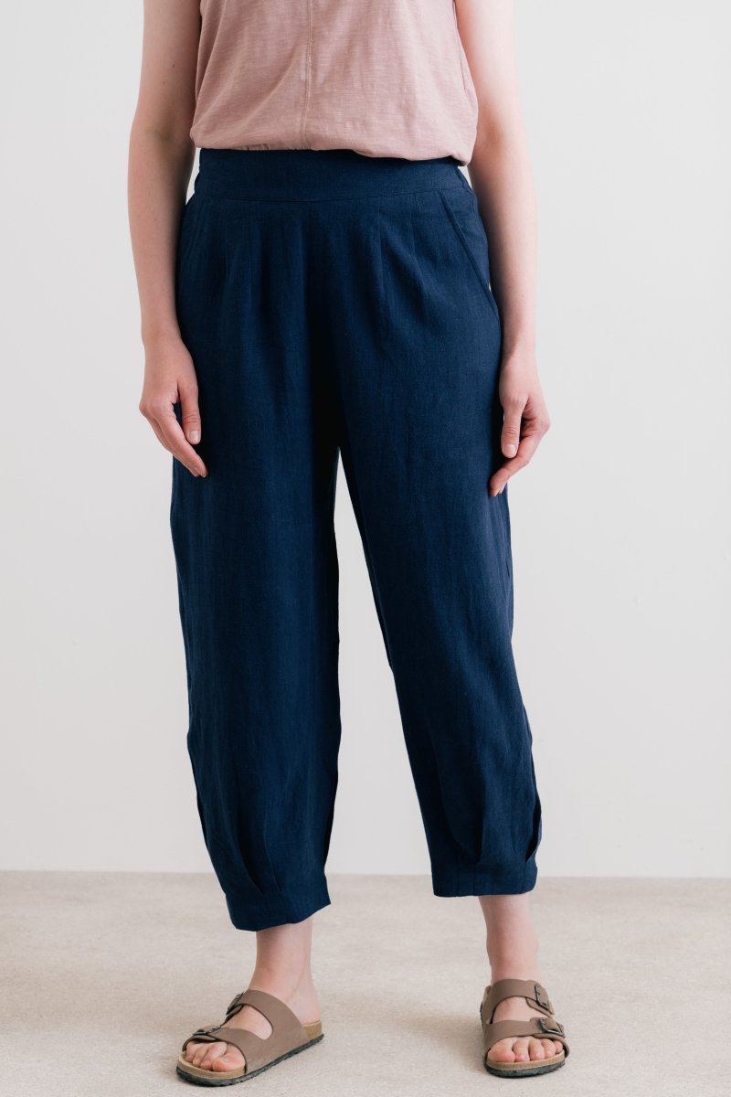 Sail Linen Blend Cropped Trousers Navy - RUTHERFORD & Co