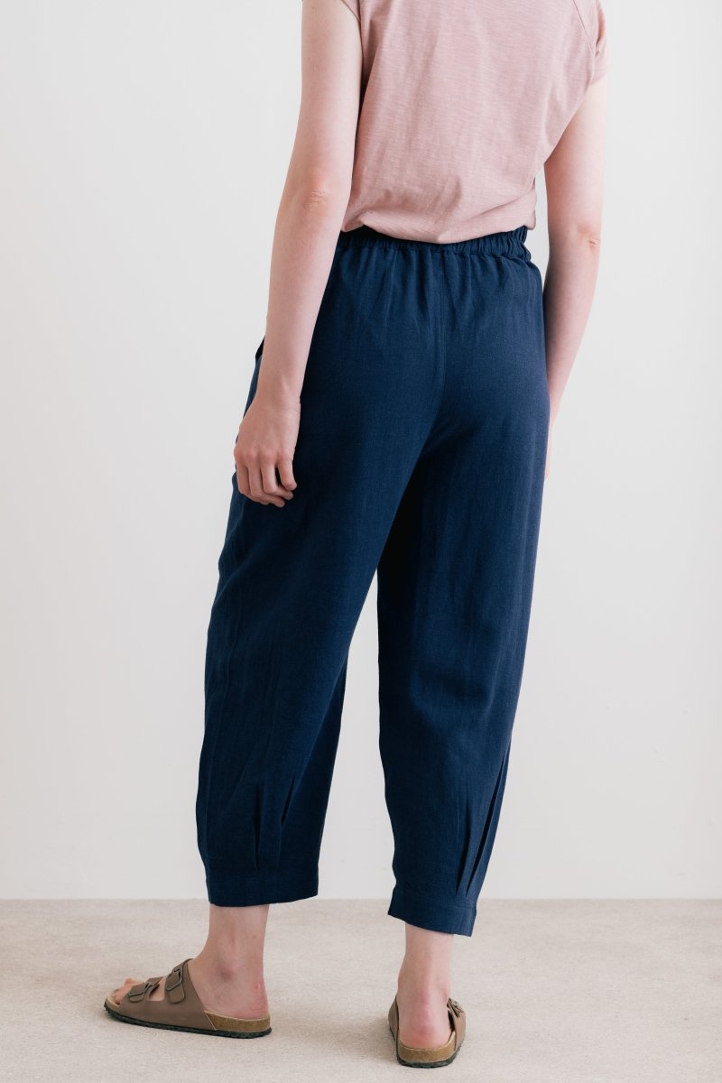 Sail Linen Blend Cropped Trousers Navy - RUTHERFORD & Co