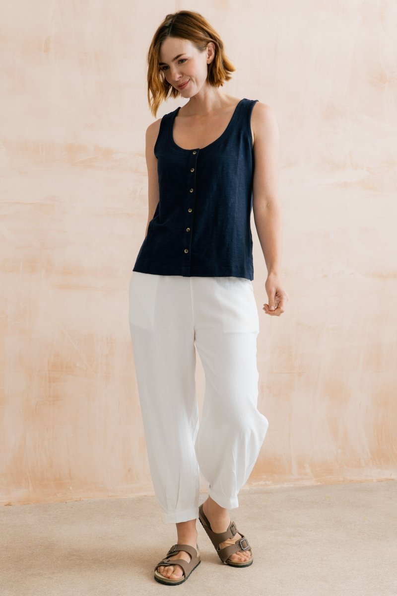 Sail Linen Blend Cropped Trousers White - RUTHERFORD & Co