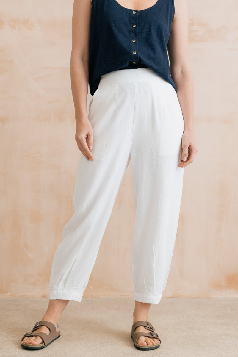 Sail Linen Blend Cropped Trousers White - RUTHERFORD & Co