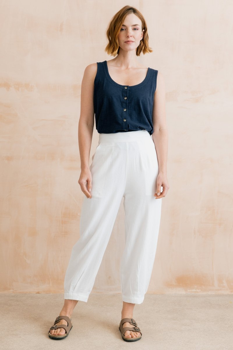 Sail Linen Blend Cropped Trousers White - RUTHERFORD & Co