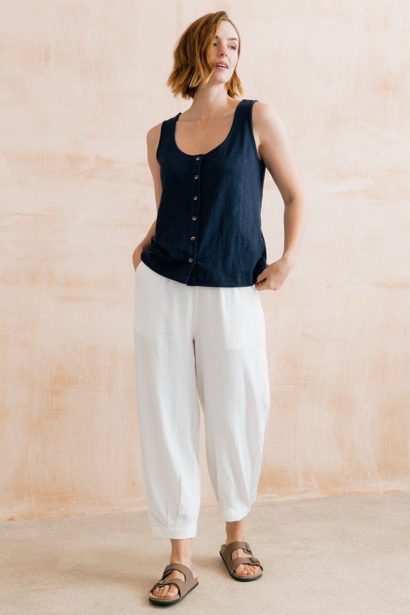Sail Linen Blend Cropped Trousers White - RUTHERFORD & Co