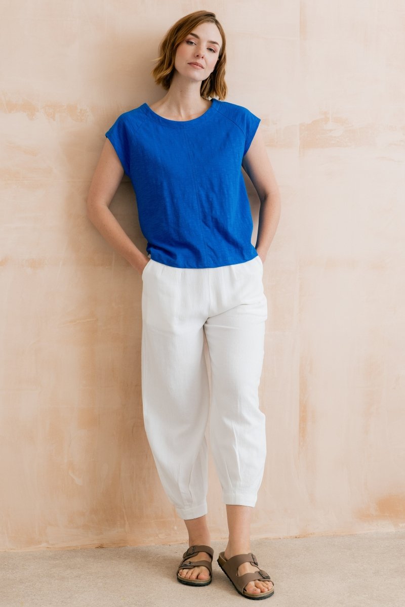 Sail Linen Blend Cropped Trousers White - RUTHERFORD & Co