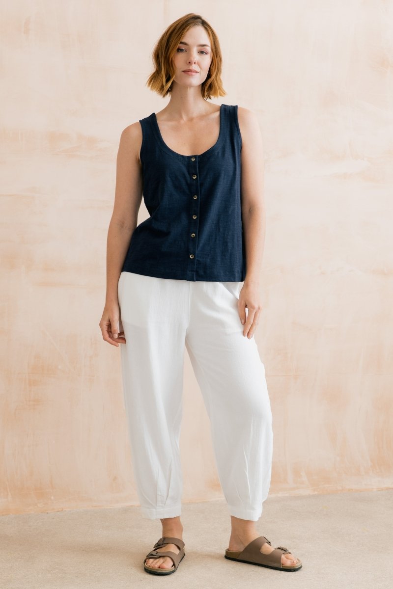 Sail Linen Blend Cropped Trousers White - RUTHERFORD & Co