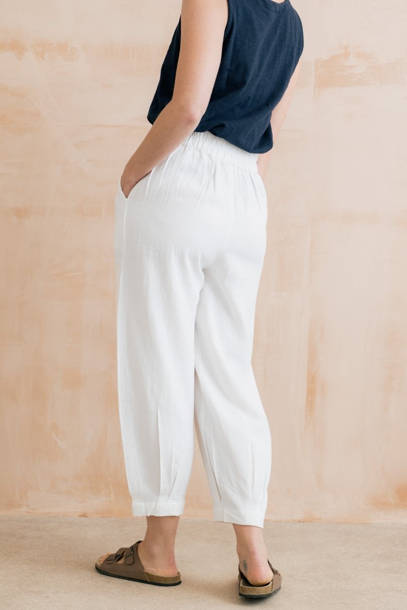 Sail Linen Blend Cropped Trousers White - RUTHERFORD & Co