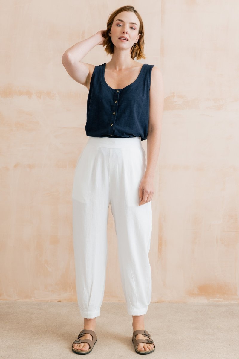 Sail Linen Blend Cropped Trousers White - RUTHERFORD & Co