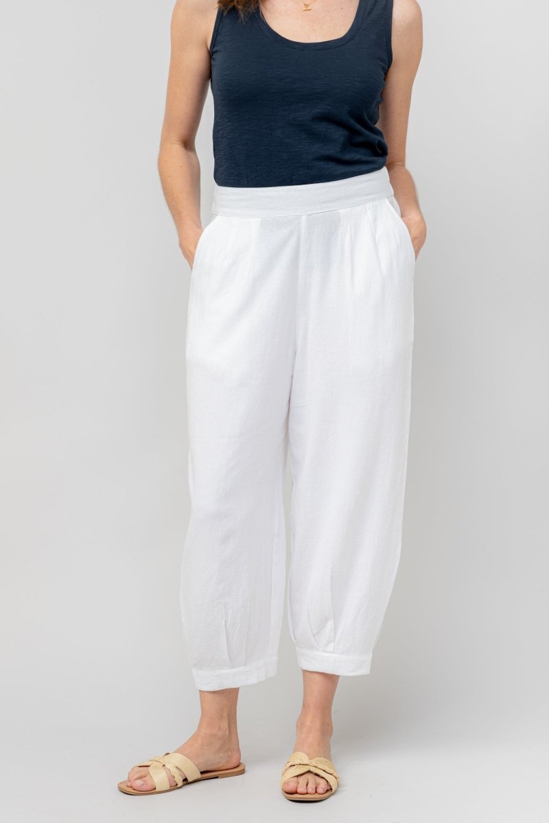 Sail White Linen Blend Cropped Trousers - RUTHERFORD & Co