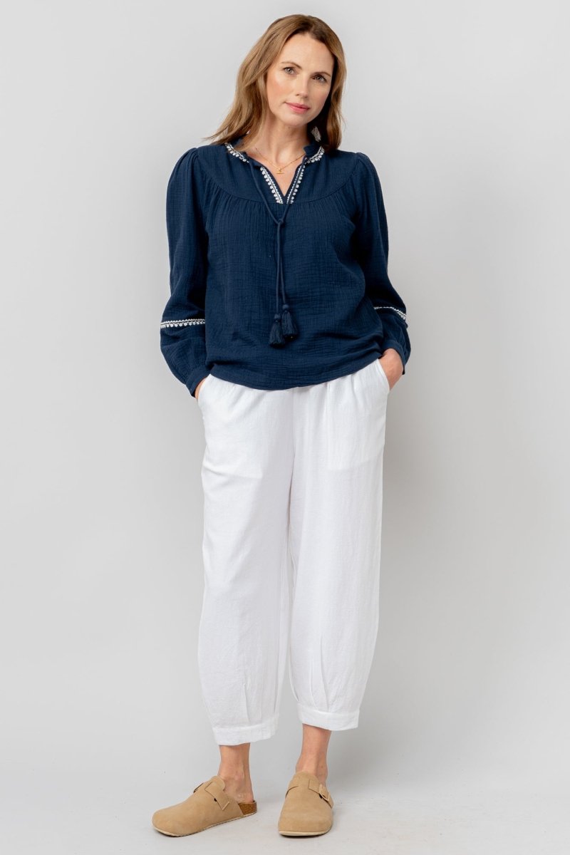 Sail White Linen Blend Cropped Trousers - RUTHERFORD & Co