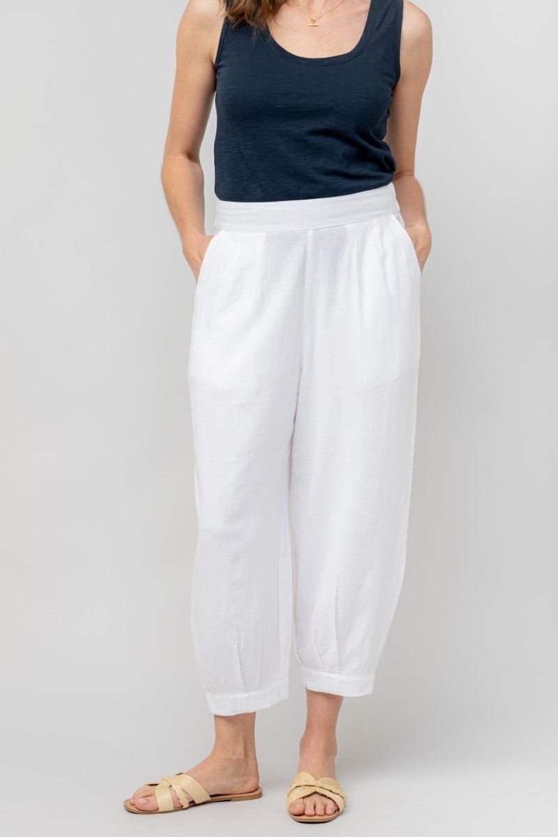 Sail White Linen Blend Cropped Trousers - RUTHERFORD & Co