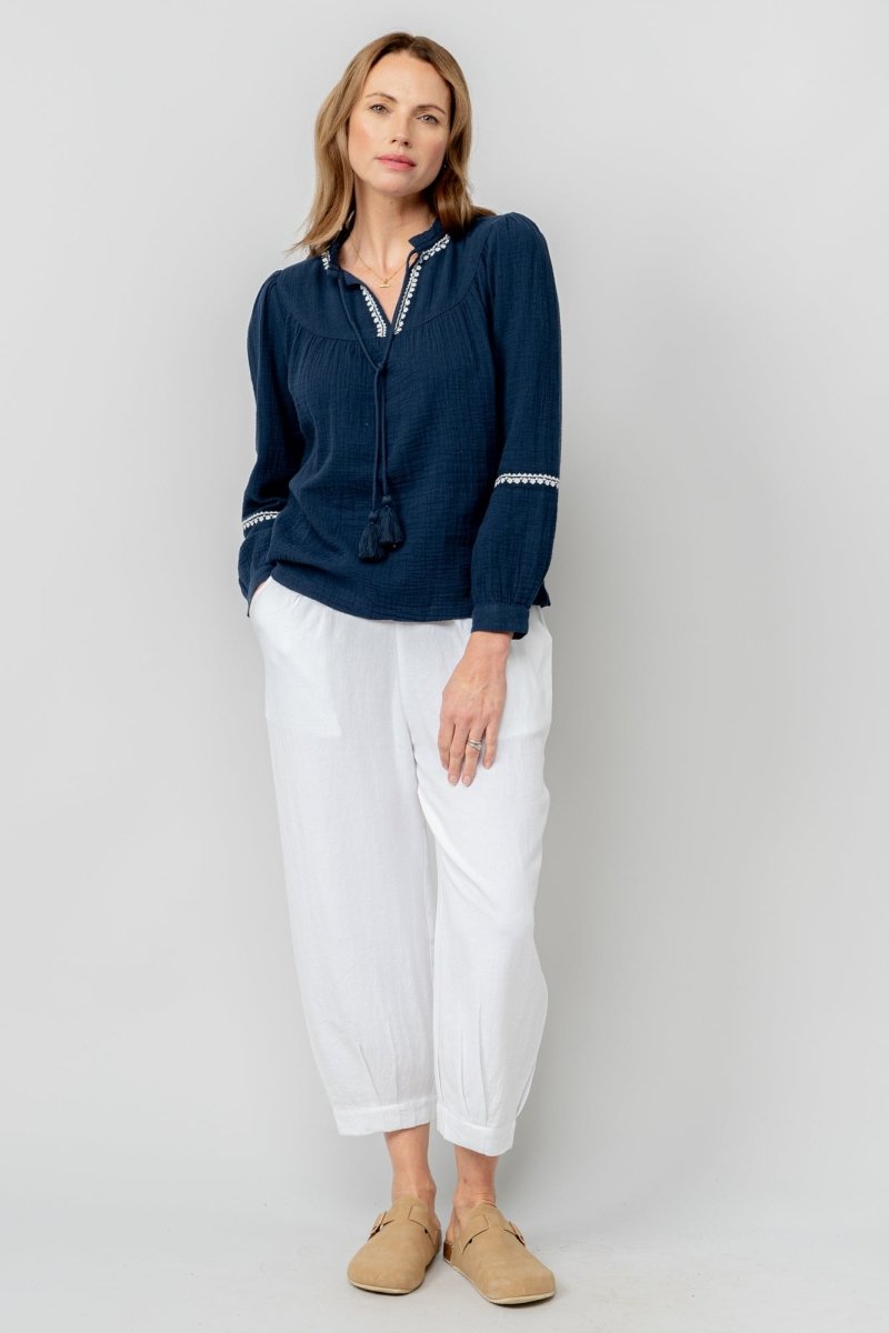 Sail White Linen Blend Cropped Trousers - RUTHERFORD & Co