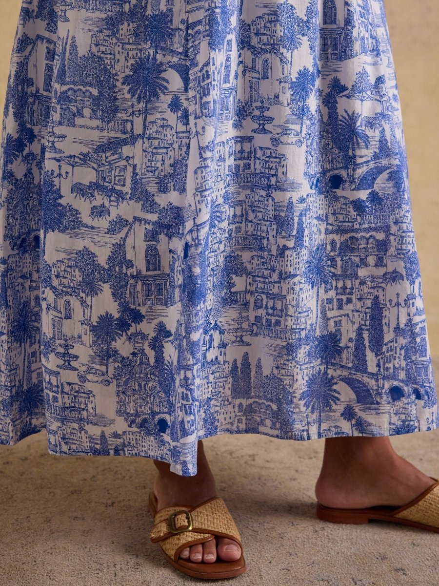 Samantha Blue & White Toile Woven Maxi Dress - RUTHERFORD & Co