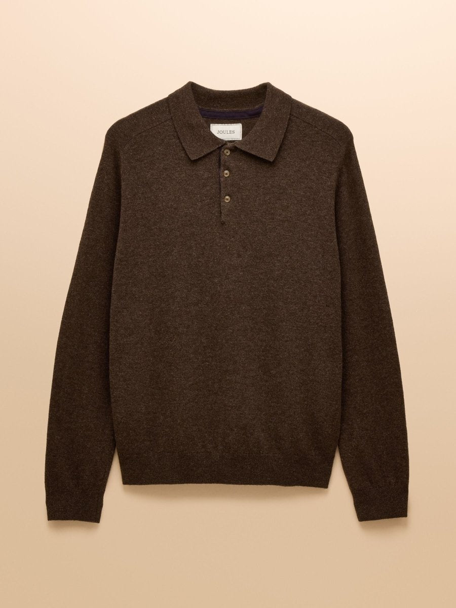 Sampson Lambswool Brown Long Sleeve Knitted Polo Shirt - RUTHERFORD & Co
