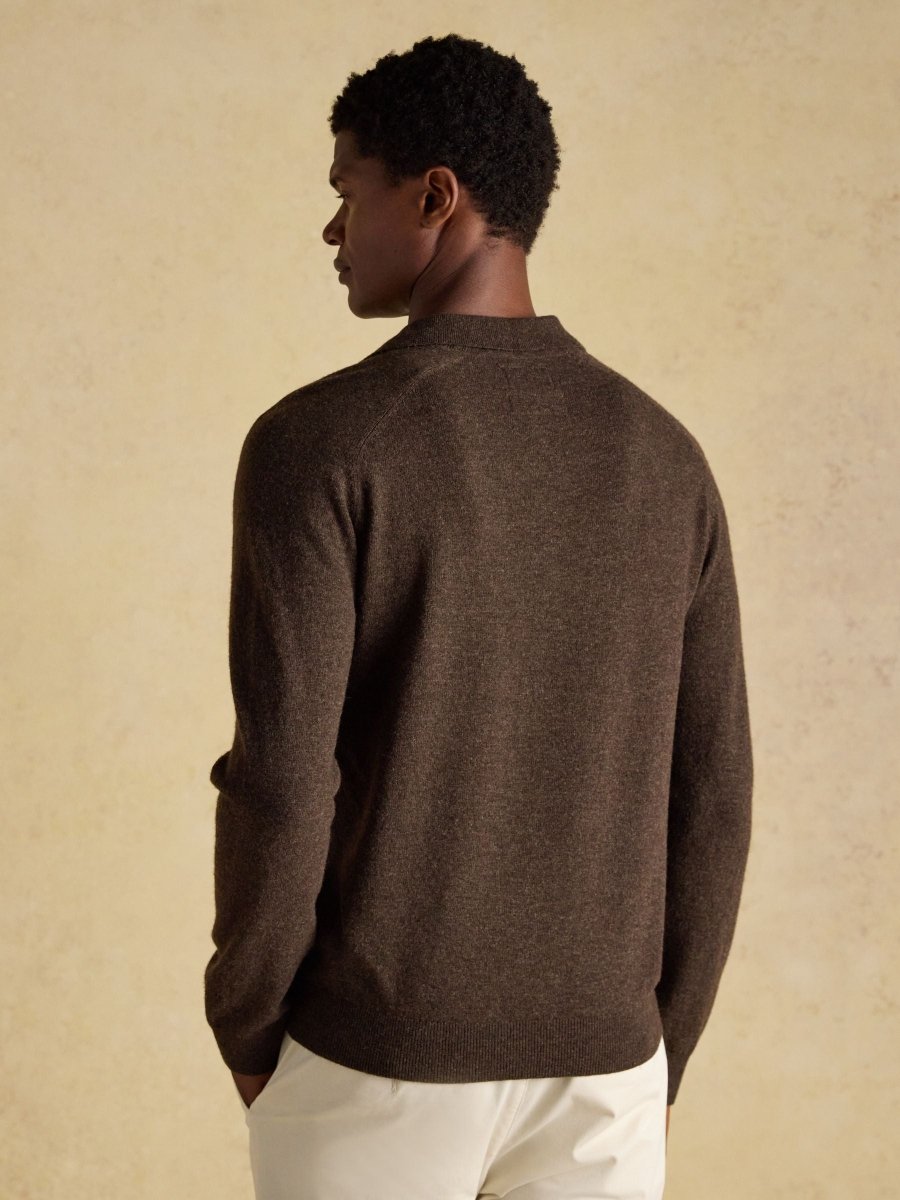 Sampson Lambswool Brown Long Sleeve Knitted Polo Shirt - RUTHERFORD & Co