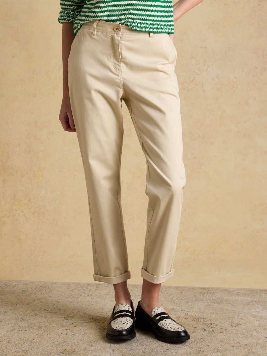 Sand Slim Fit Chino Trousers with Elasticated Waist - RUTHERFORD & Co