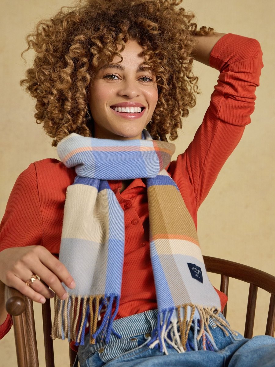 Scarf - Blue Cream Check - RUTHERFORD & Co