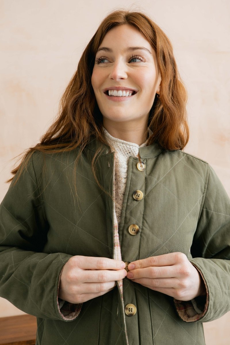 Scarlett Reversible Quilted Jacket Dark Olive - RUTHERFORD & Co
