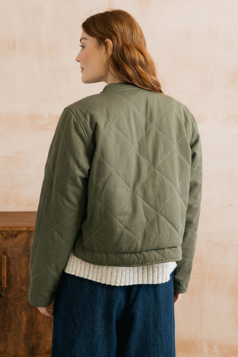 Scarlett Reversible Quilted Jacket Dark Olive - RUTHERFORD & Co