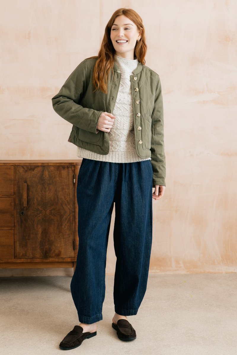 Scarlett Reversible Quilted Jacket Dark Olive - RUTHERFORD & Co