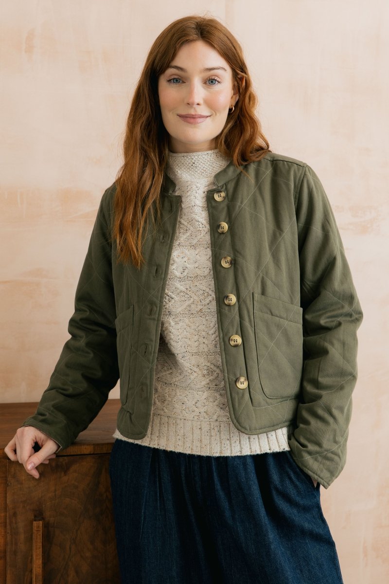 Scarlett Reversible Quilted Jacket Dark Olive - RUTHERFORD & Co