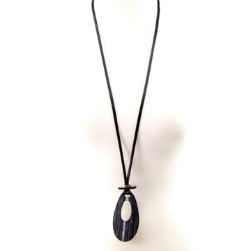 Scratched resin organic open oval shape pendant on adjustable cord - RUTHERFORD & Co