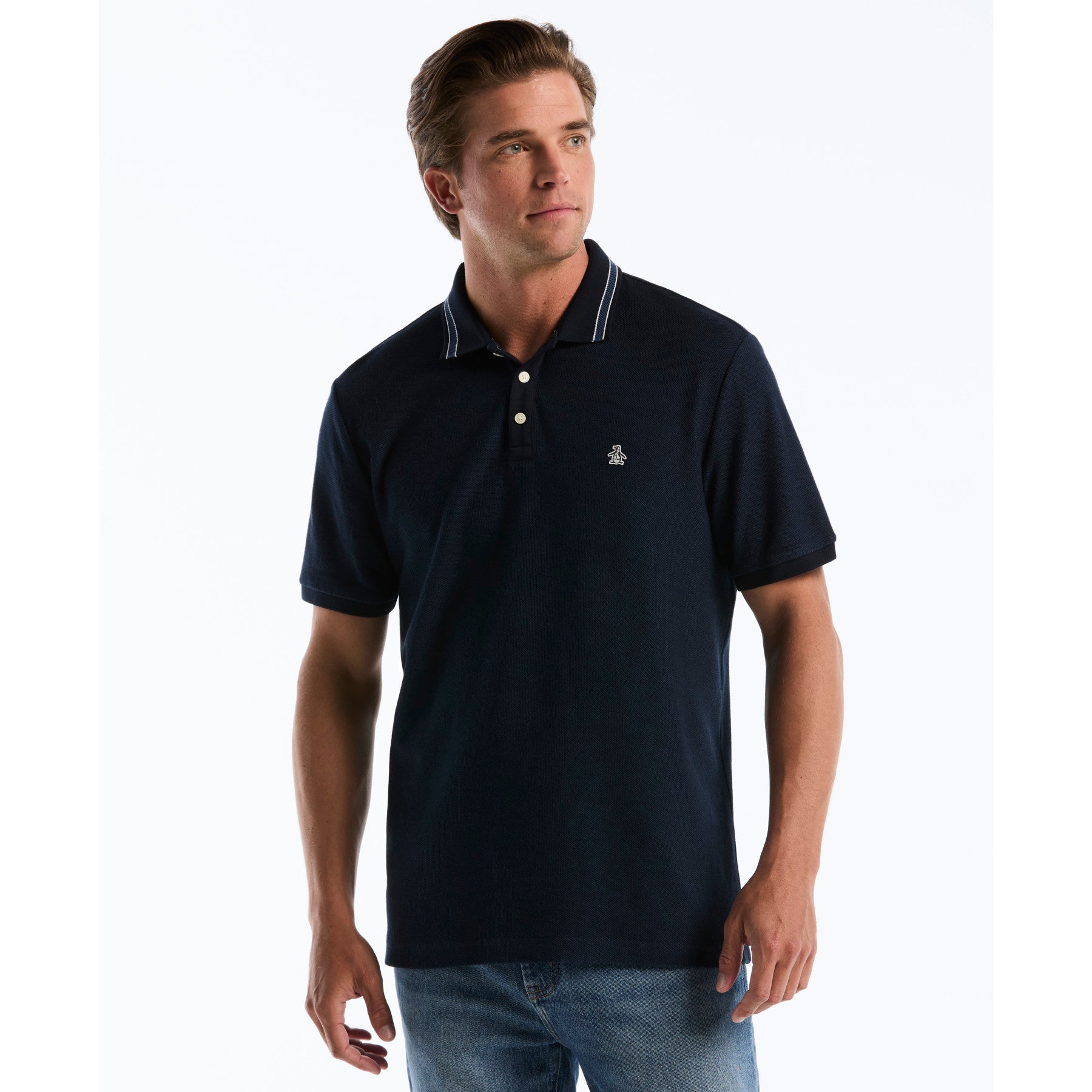 Honeycomb Jacquard Tipped Polo In Dark Sapphire