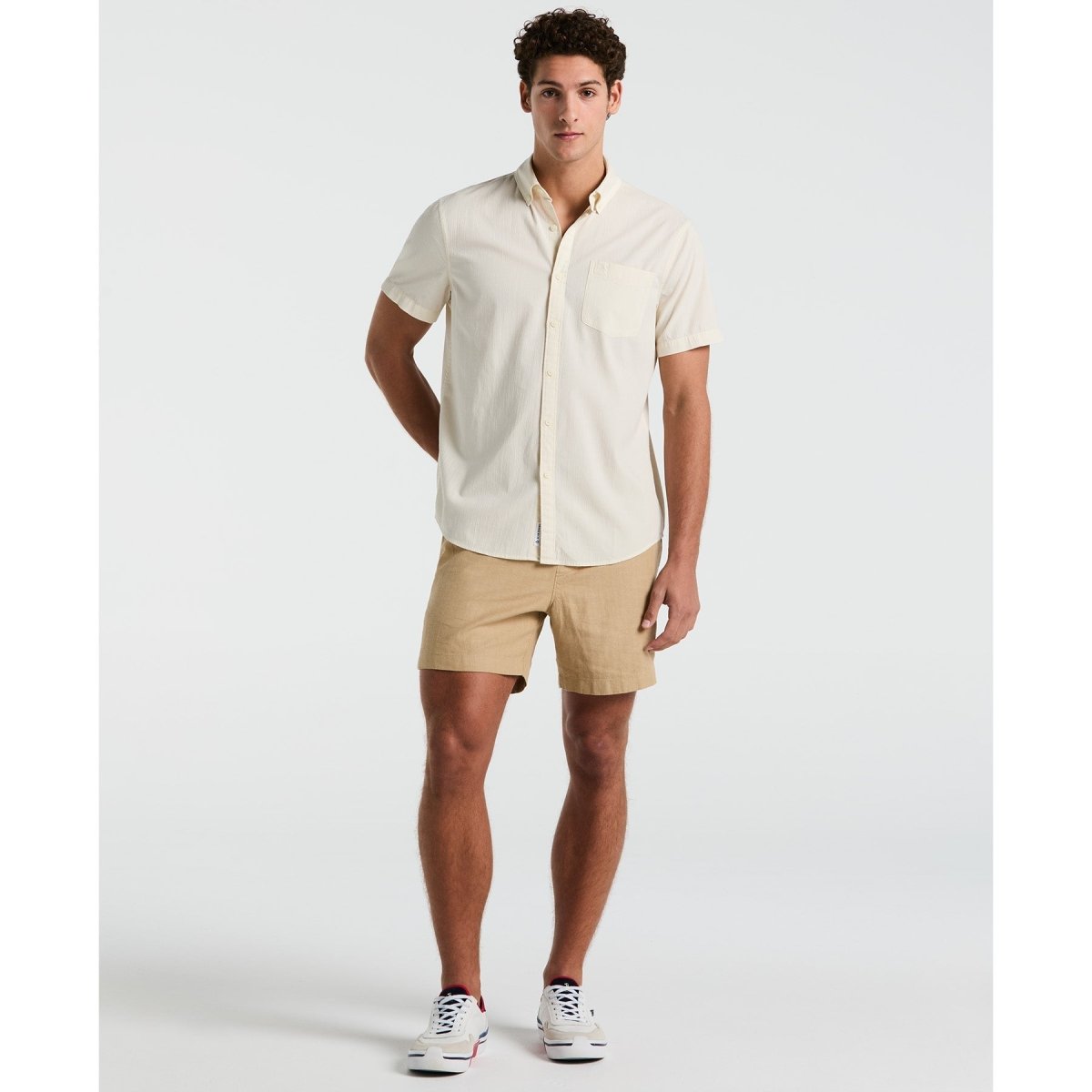 Seersucker Short Sleeve Shirt In Birch - RUTHERFORD & Co